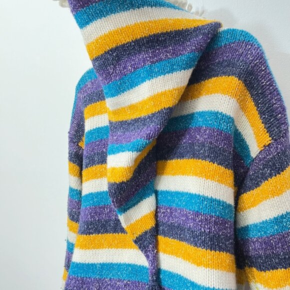 Vintage Incas Arts Crafts Striped Wool Jacket With Fringe Trim & Pockets - Picture 4 of 7